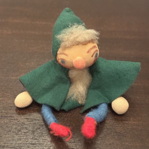 VTG Elf Pixie Posable Legs and Arms Figurine Ornament 5" Beard Cape Shelf Sitter - Picture 14 of 15